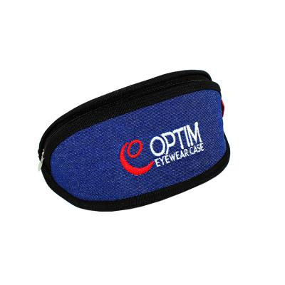 China Denim + Neoprene Sunglass Case With Logo Embroidered Semi Hard Case 2086 Case Glasses With Blue Denim Sunglass Packing for sale