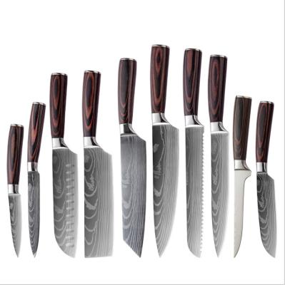 China Best Selling Pakkawood Chef's Knife Amazon Damascus 10pcs Viable Kitchen Chef's Knife Handle Western Cooking Any Combination Set for sale