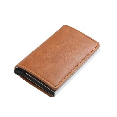 China Fashion Credit Card Holder Wallet Men Women RFID Aluminum Bank Card Holder Cash Vintage POP UP Leather Wallet With Money Clips for sale