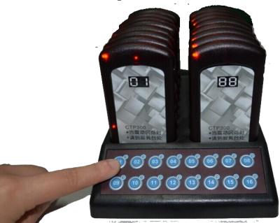 China Sound& Flash& vibrate Vibration Coaster Pager Wireless Queuing Paging System 16 Beepers 1 Keypad Transmitter Guest Pager for sale