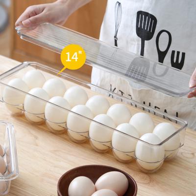 China PET 14 BPA Free Egg Tray Kitchen Plastic Egg Holder Fridge Storage Container Fridge Organizer with Lid and Handles for sale