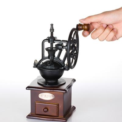 China Commercial Wooden Hand Crank Burr Coffee Mill Iron Bean Grinder Machine Antique Cast Household Amazon Hot Sale Coffee for sale