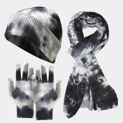 China JOINT Fashion Tie Dye Gloves Scarf Beanies Sets Warm Winter Wear Set for sale