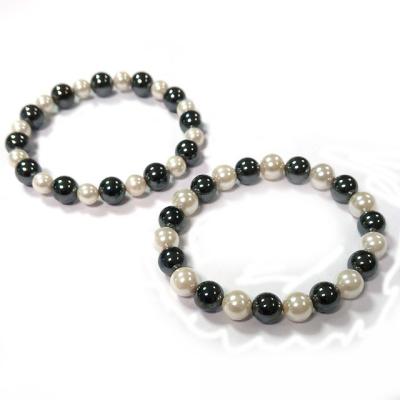 China Wholesale Black Hematite Bracelet Men Women Stretch Bracelet Hematite Gemstone Shell Round Bead Fashionable Lucky Bead for sale