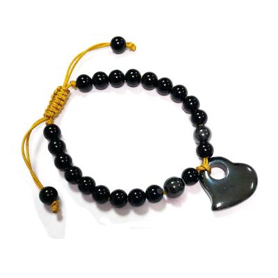 China CLASSIC Natural Handcrafted Crafts Jewelry Gemstone Beads Onyx Charm Heart Hematite Heart Hematite Knots Bracelet Women Natural Jewelry for sale