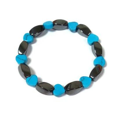 China Wholesale Flat Black Hematite BOHEMIA Hematite Twist Bead Turquoise Heart Gemstone Bracelets Stretch Fashion Jewelry for sale