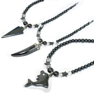 China Natural Hematite FASHIONABLE Stone Gemstone Necklaces Dolphin Horn Triangle Black Hematite Beads Pendant Charm for sale