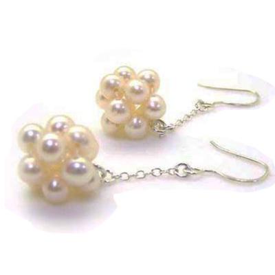 China 925 CLASSIC Ball Beaded Earring Freshwater Pearl Earring Hook Freshwater Silver Chain Pearl Jewelry Handcrafted Natural White Pearls for sale