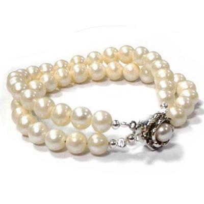 China Natural White Round Pearl Potato Freshwater Pearl Romantic Pearl Two Row Bracelet About 7mm Flower Pearl Brass Jewelry Clasp for sale