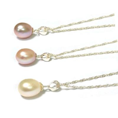 China 925mm Chain Natural Color Pearl Sterling Silver White Pink Purple Necklace CLASSIC Freshwater Pearl Necklace Tear Drop Shape 9 Pendants for sale