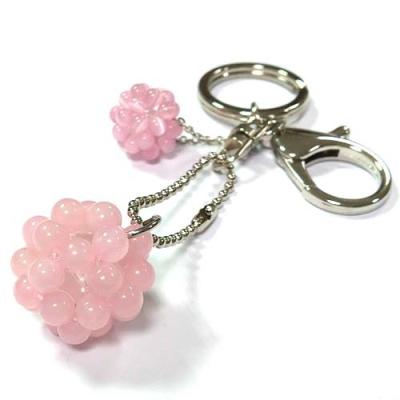 China Rose quartz cat eye Gemstone key chain natural rose quartz key ring stone pendant beaded ball rose quartz and cat eye jewelry key ring for sale