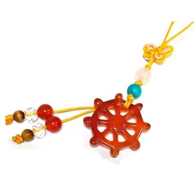 China Hanging Stone Carnelian Ornament Navigation Series Steering Wheel Hand Carving Chinese Charm Knots Ornament for sale