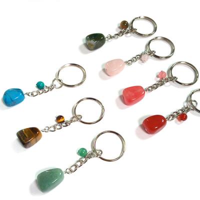 China Key Chain Random Stone Gemstone Shape Fancy Jasper Rose Quartz Strawberry Carnelian Turquoise Tiger Eye Crystal Aventurine for sale