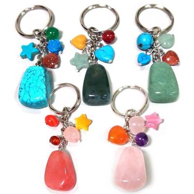 China Key Chain Natural Natural Aventurine Stone Stone Indian Agate Turquoise Rose Natural Quartz Gemstone Crystal Pendants Keychain for sale