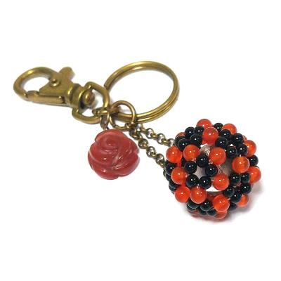 China Gemstone Natural Ball Carnelian Onyx Round Carnelian Dangle Key Chain Beads Rose Healing Keychain Fashion Stone Ornament for sale