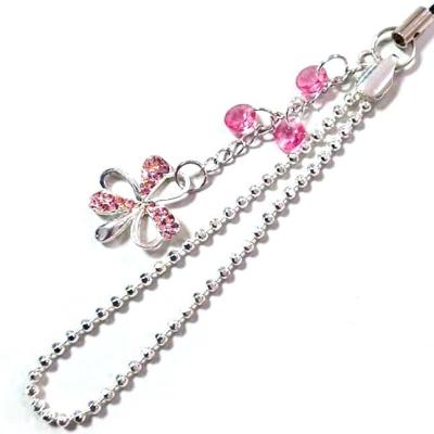 China Czech Crystal Silver Color Mobile Bag Chain Roundel Rhinestone Roundle Rhinestone Clover Hanging Ornament Lucky Charm Pendant for sale