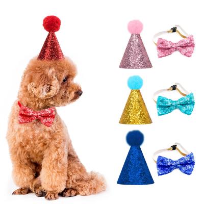 China Viable Skerwal 5 Colors Dog Birthday Hat With Shiny Bow Tie Birthday Party Supplies for sale