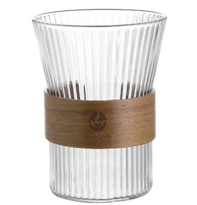 China Food Grade High Borosilicate Glass Cup Safe Wide Mouth Vertical Household Wood Chip Scald Proof Organ Waist Cup for sale