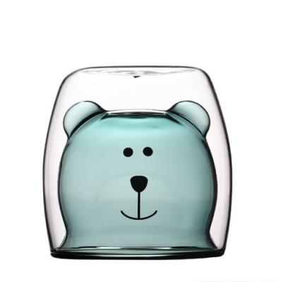 China Cute Bear Cup Double Cup Cartoon Mark Milk Juice Glass for sale