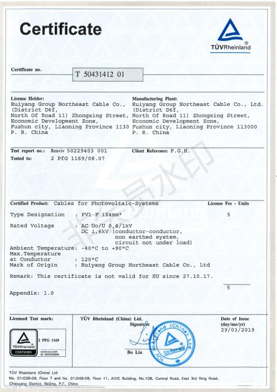 TUV mark - Ruiyang Group Northeast Cable Co., Ltd.