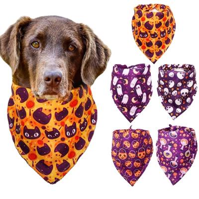 China Hot Dog Stocked Cat Pet Bandanas New Design Halloween Party Amazon Sales Printed Soft Cotton Dog Pet Triangle Scarf Bandana for sale