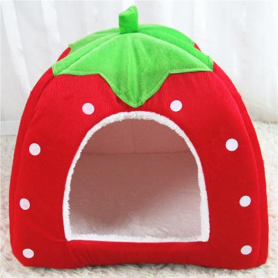 China Cat House Tent Kennel Foldable Winter Doggie Soft Warm Cushion Basket Animal Strawberry Bed Animal Cave for sale