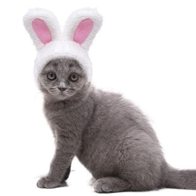 China OEM Design Sustainable Wholesale Pink Rabbit Stuffed Plush Fashion Pet Hats With Long Ears For Small Cats And Dogs for sale