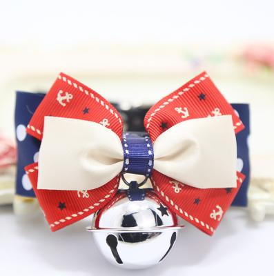 China Viable Fashion Bow Tie Shape Adjustable Leather Dog Cat Collar With Big Bell for sale