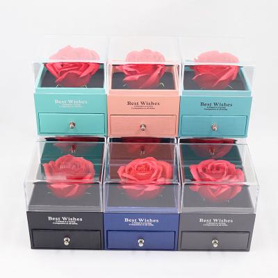 China Luxury Eternal Flower Gift Jewelry Collection/Packaging and Transparent Acrylic Pendant Box Earring Necklace Box Couples Ring Box for sale