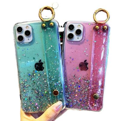 China 2022 Hot Selling Luxury Epoxy Glitter Bling Lady Mobile Phone Case Wristband Epoxy Shockproof Case For Iphone 13 12 pro X Max XR XS for sale