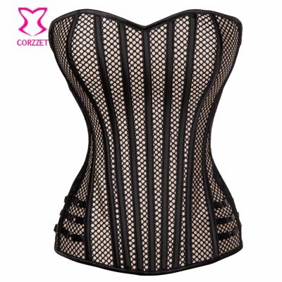 China Corzzet Steampunk Retro Antibacterial Stripe Gothic Women's Lace Up Corsets And Bustiers Tops for sale