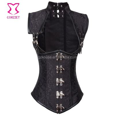 China Corzzet Tops Antibacterial Wholesale Black Steampunk Underbust Collared Corsets for sale