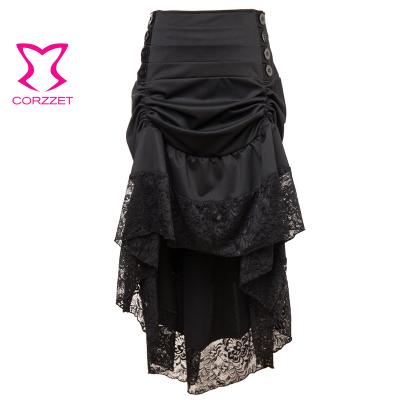 China Black Plus Size Corzzet Pleated Gothic Retro Long Steampunk Trim High Low Length Trim Guangzhou Skirts Factory Wholesales Factory Customized for sale