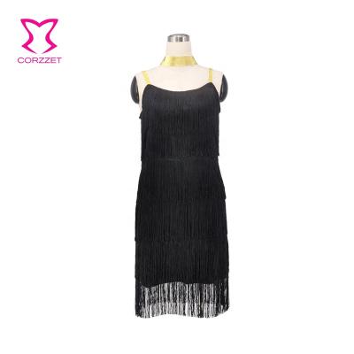 China Anti-wrinkle Corzzet Tassel A Line Dancing Ladies 1920s Party Style Burlesque Stage Girl Flapper Costume With Headband Plus Size Casual Dress for sale