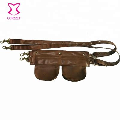 China Fashion Corzzet Brown Unisex Faux Leather Buttons Small Waist Bag Gothic Corset Belt Steampunk Cool Clothing Accessories for sale