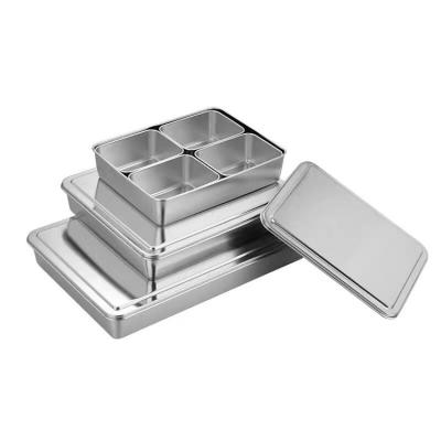 China Japanese Style Stainless Steel Kitchen Condiment Containers Compartment Spice Viable Multi-Compartment Box With Li for sale