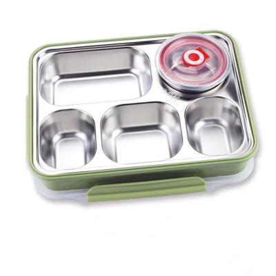 China Freshness Preservation Factory 304 Stainless Steel Leakproof Adult Food Bowl Five Grid Food Storage Box for sale