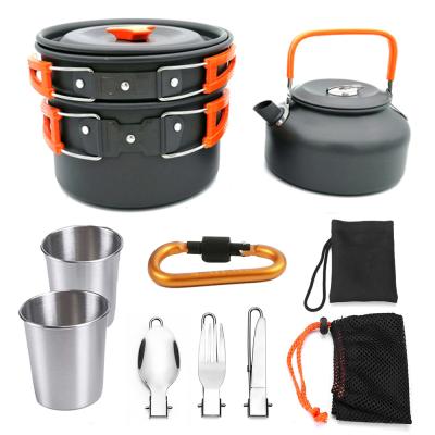 China Funfishing durable aluminum camping pot kitchen set increase cookware backpacking outdoor camping cooking cookware set for sale