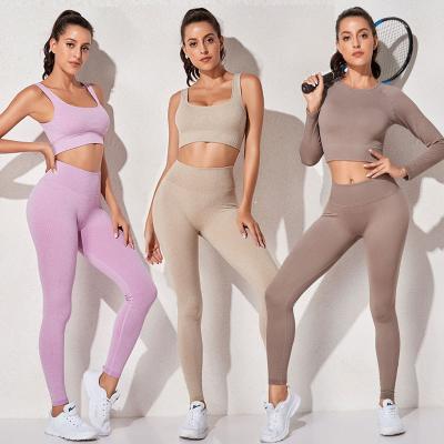 China 13 Colors Breathable Beauty Nylon Back Yoga Yarn Quick-Drying Professional Sports Running Long Sleeve Workout Seamless Bra Suit for sale