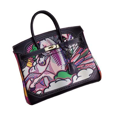 China Other New Spoof Color Leather Women's Contrast Bag Cartoon Graffiti Platinum Handbag for sale