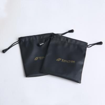 China Custom Cheap Black Waterproof Leather Material Gift PU Drawstring Pouch Microphone Bag for sale