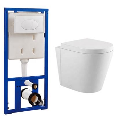 China Concealed High Level European White Ceramic Round Cistern Wall Hung One Piece Toilet Sanitary Ware for sale