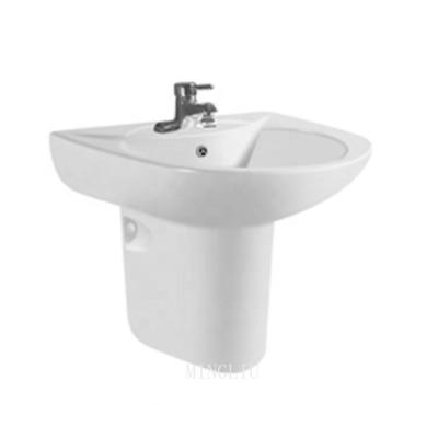 China Easy Clean Wash Basin Bathroom Ceramic Two Piece Sink With Half Pedestal Wall Hanging Basin for sale