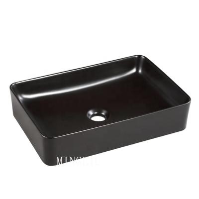 China Modern Black Square Sink Art Basin Matt Countertop Porcelain Ceramic Bathroom Lavatory for sale