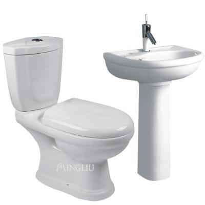 China Cheap washdown toilet seat Africa Double-flush instock cheap bathroom sets two piece toilet with pedestal sink for sale