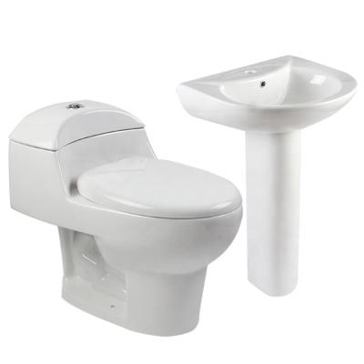 China Double-Flow Bathroom Ware Bathroom Sets Sanitary Ceramic Bathroom Set One Piece Toilet With Pedestal Sink for sale