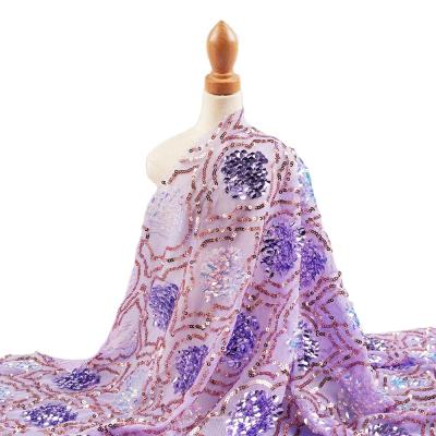 China High Quality Elegant Luxury Dress Mesh Sequin Lace Fabric Colorful Embroidery Shrink-Resistant for sale