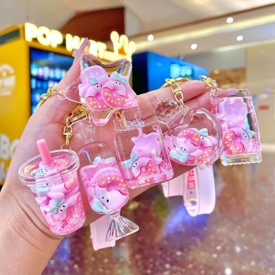 China Pink Plastic Creative Cute O-Rings Key Chain Acrylic Keychain Cartoon Cute Quicksand Floating Liquid Key Chain for sale