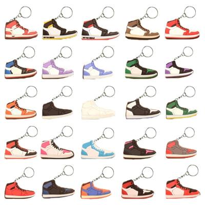 China Memories. Decoration. Promotion Wholesale Price PVC Tennis Basketball 3D Mini Shoes Key Rubber Plastic Cute Ring Sets Bulk Jor Dan AJ1 Sneaker Key Chain With Box for sale