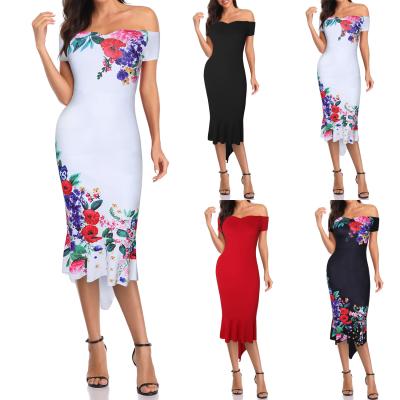 China Anti-Static Newest Designs Summer Women Dresses Low MOQ Stylish And Elegant Bodycon Print Dresses Short Sleeved Formal Dresses for sale